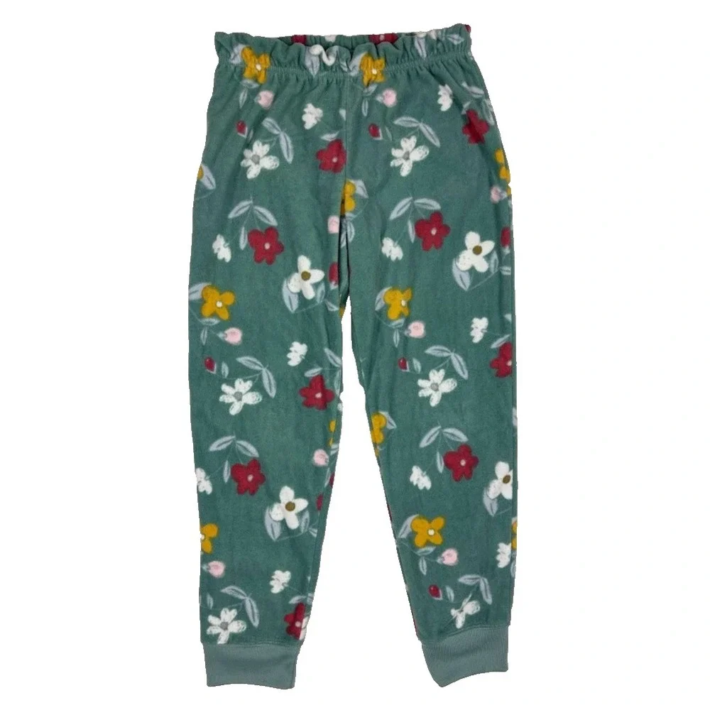Carter's Girls Sz 12 Green Fleece Floral 2pc Pajamas Long Sleeve Pants Soft Warm